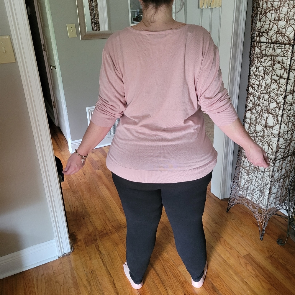 Lightweight Lane Bryant Sweater Raised Appliqué Embroidery Dusty Rose Pink 18/20 - Picture 9 of 16